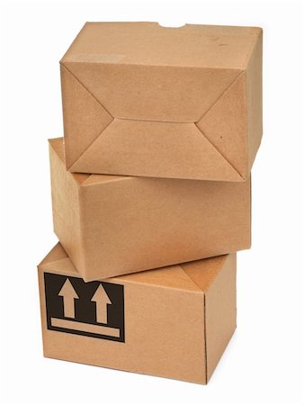 simsearch:640-03258977,k - stack of three cardboard boxes againt white background Photographie de stock - Aubaine LD & Abonnement, Code: 400-05032514