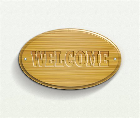 wooden plate with welcome text Stock Photo - Budget Royalty-Free & Subscription, Code: 400-05032784