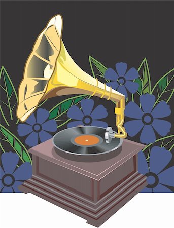 simsearch:400-05294119,k - Illustration of a gramophone in floral background Foto de stock - Super Valor sin royalties y Suscripción, Código: 400-05044473