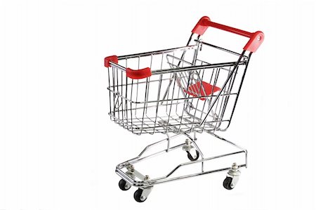 Red and silver shopping trolley on white background Stock Photo - Budget Royalty-Free & Subscription, Code: 400-05044507