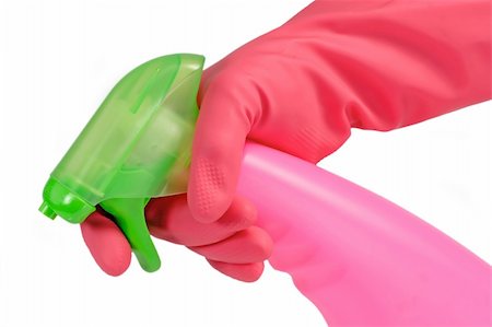 simsearch:400-04512289,k - Pink gloves and a pink spray bottle on white background. Stock Photo - Budget Royalty-Free & Subscription, Code: 400-05044502