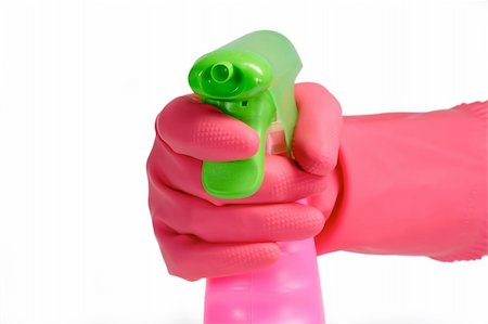 simsearch:400-04606795,k - Pink gloves and a pink spray bottle on white background. Foto de stock - Super Valor sin royalties y Suscripción, Código: 400-05044503