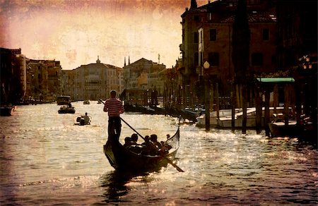 simsearch:400-05059274,k - Artistic work of my own in retro style - Postcard from Italy. - Grand Canal in evening light - Venice Foto de stock - Super Valor sin royalties y Suscripción, Código: 400-05044730