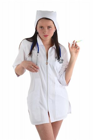 stethoscopes art - sexy nurse with syringe on white background Stock Photo - Budget Royalty-Free & Subscription, Code: 400-05044794