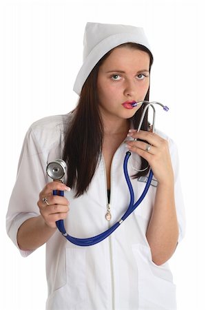 stethoscopes art - sexy nurse with stethoscope on white background Stock Photo - Budget Royalty-Free & Subscription, Code: 400-05044793