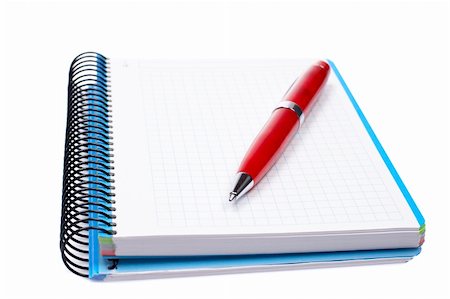 simsearch:400-03991945,k - Pen and blank notebook sheet on white background Stockbilder - Microstock & Abonnement, Bildnummer: 400-05044933