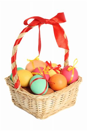 Colored easter eggs in basket, isolated on white background Stock Photo - Budget Royalty-Free & Subscription, Code: 400-05045319