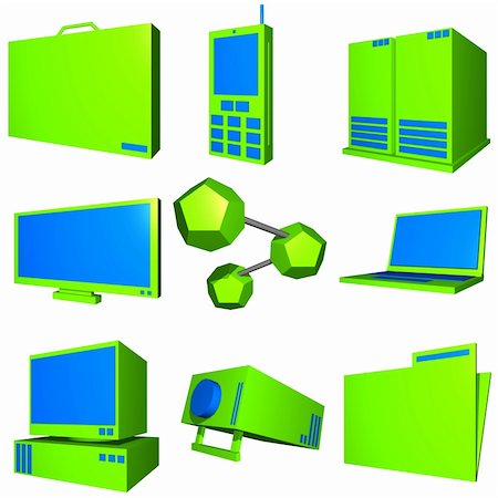 Information technology business icons and symbol set series - Blue Green Photographie de stock - Aubaine LD & Abonnement, Code: 400-05045509