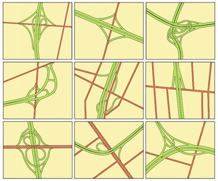 Set of editable vector road intersection illustrations Stock Photo - Budget Royalty-Free & Subscription, Code: 400-05046057