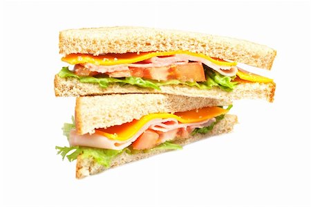 Healthy ham sandwich with cheese, tomatoes and lettuce Stock Photo - Budget Royalty-Free & Subscription, Code: 400-05046159