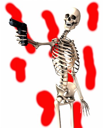 An image of a skeleton with a firearm, a possible interesting conceptual modern version of death. Or a medical image of a Skeleton in action. Stock Photo - Budget Royalty-Free & Subscription, Code: 400-05047237