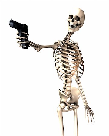 An image of a skeleton with a firearm, a possible interesting conceptual modern version of death. Or a medical image of a Skeleton in action. Stock Photo - Budget Royalty-Free & Subscription, Code: 400-05047238