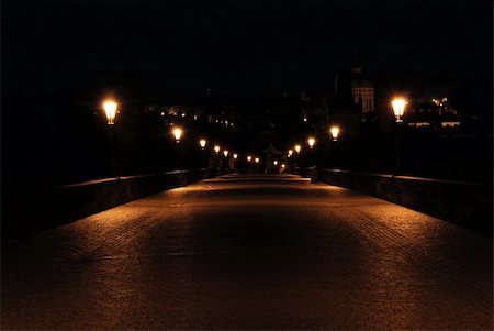 Charles bridge in Prague with lantern lights Stock Photo - Budget Royalty-Free & Subscription, Code: 400-05048504