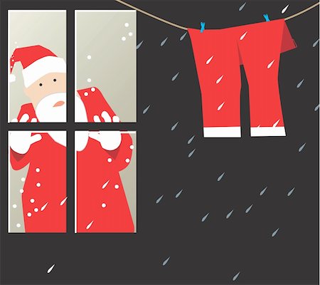 simsearch:400-04774270,k - Santa clause looking at his trousers through window Stock Photo - Budget Royalty-Free & Subscription, Code: 400-05049724