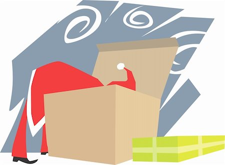 simsearch:400-04774270,k - Santa clause looking in a big box for gifts Stock Photo - Budget Royalty-Free & Subscription, Code: 400-05049726