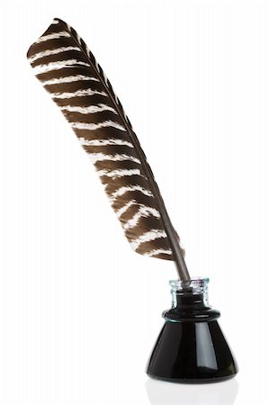 Feather Quill and ink well isolated on white background Stock Photo - Budget Royalty-Free & Subscription, Code: 400-05041327