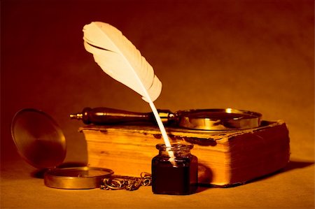 Quill, inkwell, compass, book with an antique look Stock Photo - Budget Royalty-Free & Subscription, Code: 400-05041425