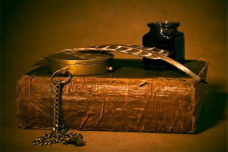 Quill, inkwell, compass, book with an antique look Stock Photo - Budget Royalty-Free & Subscription, Code: 400-05041428