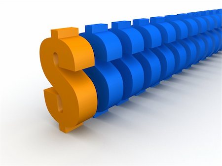 3d rendered illustration of orange and blue  dollar signs standing in a line Stock Photo - Budget Royalty-Free & Subscription, Code: 400-05042479