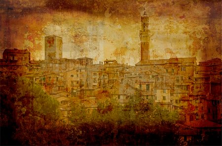 simsearch:400-04512320,k - Artistic work of my own in retro style - Postcard from Italy.  Siena - Tuscany. Fotografie stock - Microstock e Abbonamento, Codice: 400-05043005