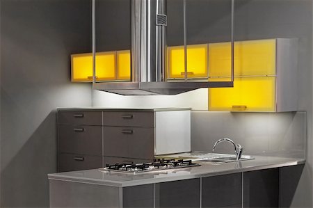 simsearch:400-05132663,k - New kitchen in metal style with yellow details Stock Photo - Budget Royalty-Free & Subscription, Code: 400-05043507