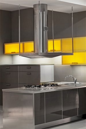 simsearch:400-05132663,k - New kitchen in metal style with yellow details Stock Photo - Budget Royalty-Free & Subscription, Code: 400-05043508