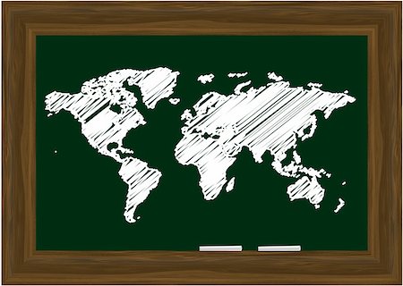 Vector - Blackboard with wooden frames and two white chalks, world map Stock Photo - Budget Royalty-Free & Subscription, Code: 400-05043521