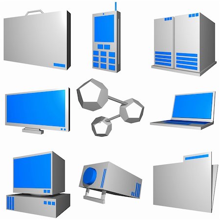 Information technology business icons and symbol set series - gray blue Photographie de stock - Aubaine LD & Abonnement, Code: 400-05043614