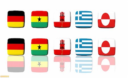 flag greece 3d - National flags on a white background depicted as buttons.  1 set is isolated, the second set has a white reflective surface. Stock Photo - Budget Royalty-Free & Subscription, Code: 400-05043798