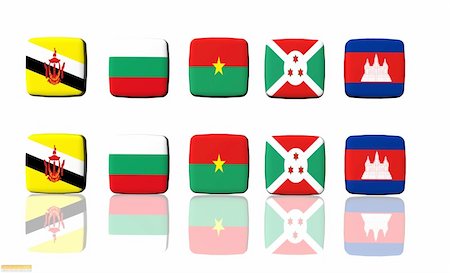 simsearch:400-04689380,k - National flags on a white background depicted as buttons.  1 set is isolated, the second set has a white reflective surface. Fotografie stock - Microstock e Abbonamento, Codice: 400-05043808