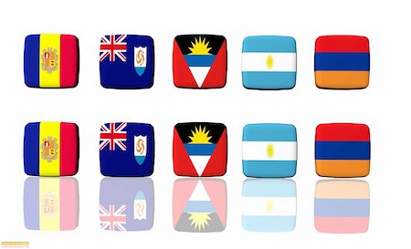 National flags on a white background depicted as buttons.  1 set is isolated, the second set has a white reflective surface. Foto de stock - Super Valor sin royalties y Suscripción, Código: 400-05043802