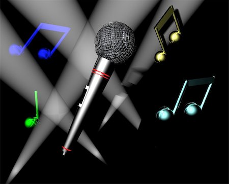 A 3D microphone and music notes with lights Stock Photo - Budget Royalty-Free & Subscription, Code: 400-05043812