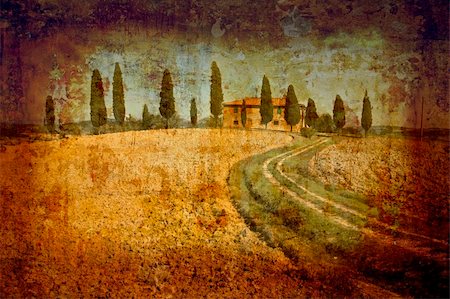 simsearch:400-04512320,k - Artistic work of my own in retro style - Postcard from Italy. - Tuscan landscape. Fotografie stock - Microstock e Abbonamento, Codice: 400-05043928