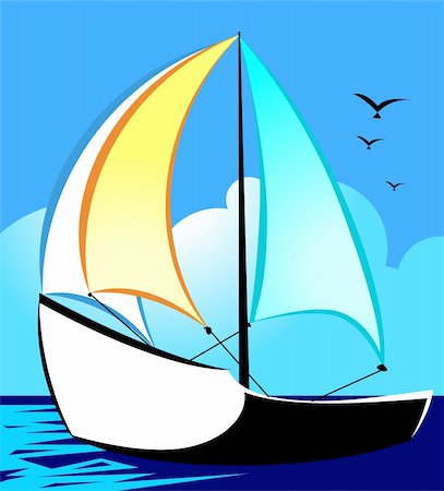 Illustration of a sailing vessel at sea Stock Photo - Budget Royalty-Free & Subscription, Code: 400-05055496