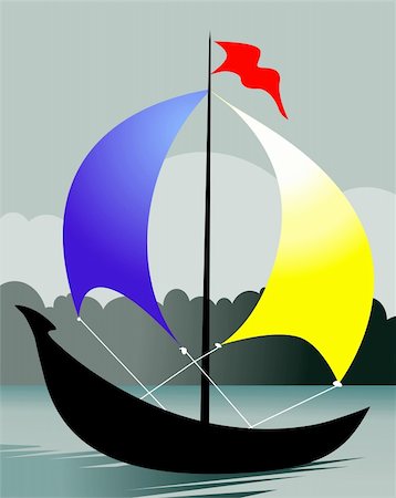 Illustration of a sailing vessel at sea Stock Photo - Budget Royalty-Free & Subscription, Code: 400-05055545