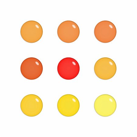Nine shiny buttons (orbs) of glass in red, orange and yellow colours, isolated on white Stock Photo - Budget Royalty-Free & Subscription, Code: 400-05056581