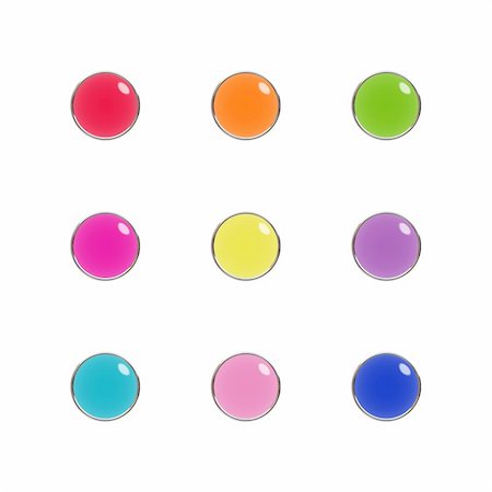 Nine shiny buttons (orbs) of glass and chrome, bright colours, isolated on white Stock Photo - Budget Royalty-Free & Subscription, Code: 400-05056593