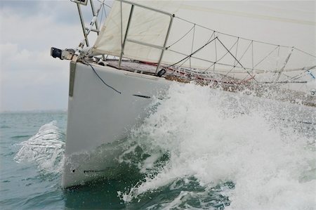 sailboat racing - Close up on the bow of a sailing yacht breaking through a wave Stock Photo - Budget Royalty-Free & Subscription, Code: 400-05059022