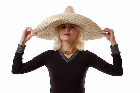 simsearch:400-04622088,k - self-confident black dressed woman in sombrero, portrait, white background Stock Photo - Budget Royalty-Free & Subscription, Code: 400-05050398