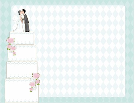 simsearch:400-04741437,k - Wedding cake with bride and groom on top against a checkered background Stock Photo - Budget Royalty-Free & Subscription, Code: 400-05050560