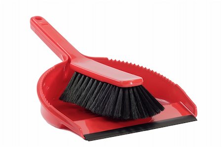 Red dust pan and sweeper - isolated on white background Foto de stock - Super Valor sin royalties y Suscripción, Código: 400-05050585