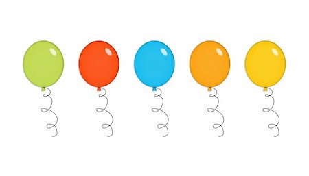 elio - Five shiny party balloons in green, red, blue, orange and yellow. Isolated on white. Fotografie stock - Microstock e Abbonamento, Codice: 400-05050897