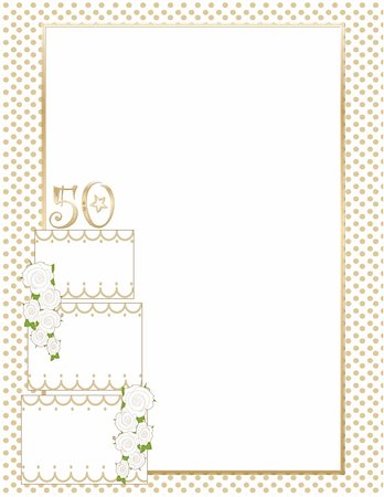 flower border design of rose - A wedding cake with the number 50 on top with a golden polka dot border Stock Photo - Budget Royalty-Free & Subscription, Code: 400-05051077