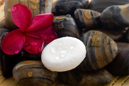 Aromatherapy and spa massage on tropical bamboo and polished stones. Stockbilder - Microstock & Abonnement, Bildnummer: 400-05052400