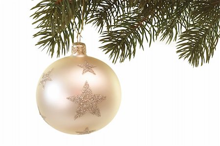 Whit christmas glitter ball hanging on a fir branch Photographie de stock - Aubaine LD & Abonnement, Code: 400-05053107