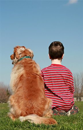 dog summer back - Little Boy and Dog Sitting on a Hill Stock Photo - Budget Royalty-Free & Subscription, Code: 400-05053485