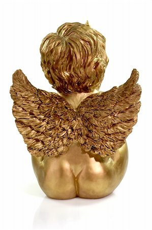 Backside of a golden angel figurine on bright background Stock Photo - Budget Royalty-Free & Subscription, Code: 400-05053684
