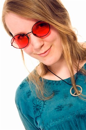 hippie girl wearing red eyeglasses (white background) Photographie de stock - Aubaine LD & Abonnement, Code: 400-05064122