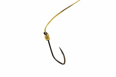 simsearch:400-05673119,k - Fishing hook on golden rope , isolated on a white background Foto de stock - Super Valor sin royalties y Suscripción, Código: 400-05064188