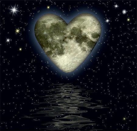 heart with texture-mapping of the moon over the ocean - digital artwork Stock Photo - Budget Royalty-Free & Subscription, Code: 400-05064709